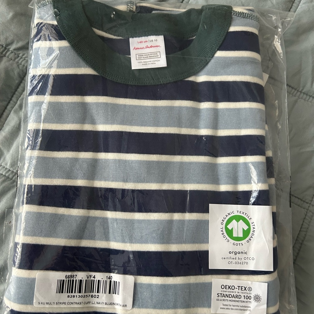 NWT Hanna Andersson Navy Blue North Air Stripe pajamas size 10
